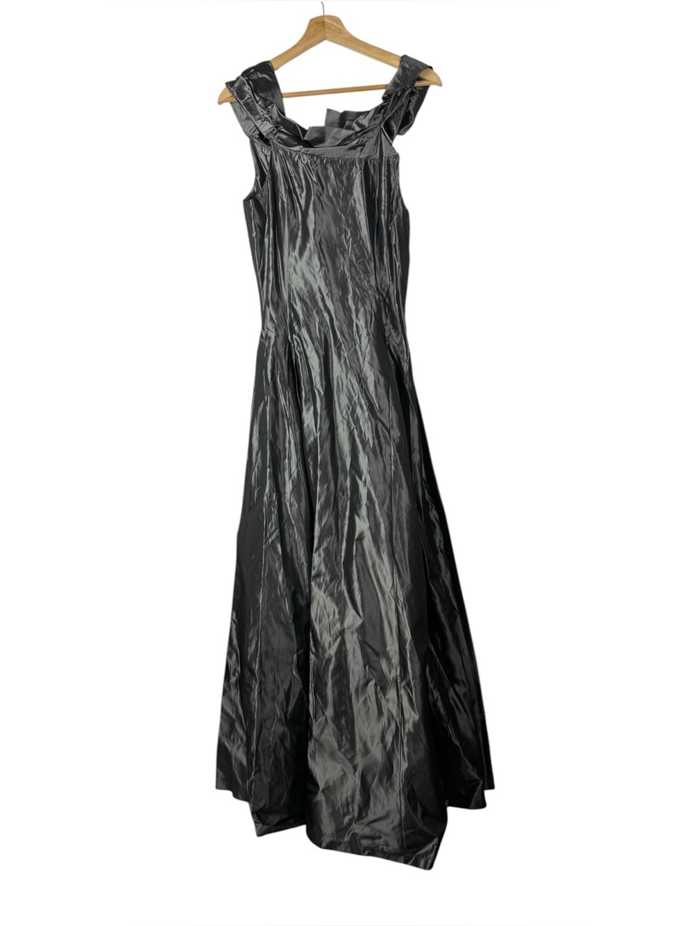 Vintage Alexia Admor Gray Metallic Ruffle Neck Sleeveless Formal Maxi Dress 10